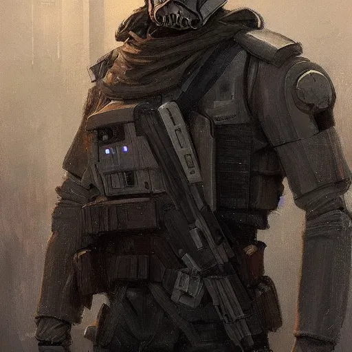 Image similar to portrait of a man by greg rutkowski, a soldier of the confederation of independent systems, wearing a beige and black tactical gear, star wars expanded universe, highly detailed portrait, digital painting, artstation, concept art, smooth, sharp foccus ilustration, artstation hq