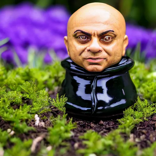 Image similar to A high-quality photo of Sajid Javid ((as a garden gnome)), glazed, glossy, m.zuiko 75mm, f 1.8, 1/400, RAW, unedited, 8K, high quality,