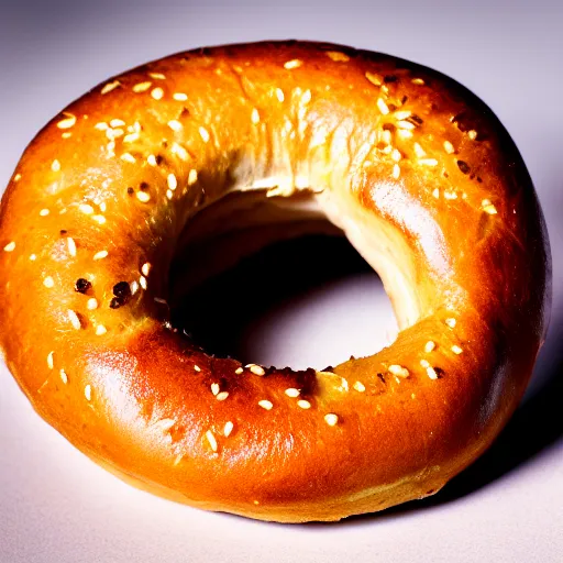 Image similar to a cinematic photograph of a bagel. award winning, perfect lighting, backlight