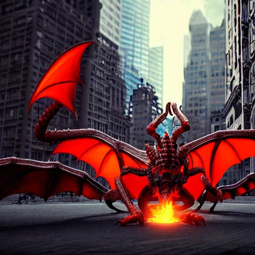 Prompt: Headcrab dragon causing chaos in NYC, 4D octane render, cinematic, as coherent as Dall-E 2