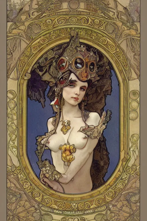 Image similar to oil painting of a stone gargoyle dressed as 17th century british nobility by mucha and mohrbacher