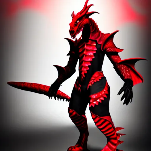 Image similar to a dragonborn with red scales and futuristic clothes