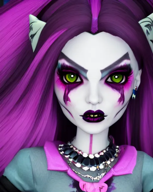 Image similar to watercolor portrait of monster high draculaura doll, by sabrina eras, alice x. zhang, agnes - cecile, blanca alvarez, detailed, realistic 8 k, unreal engine