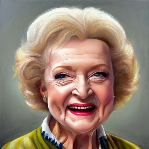 Prompt: betty white made of bacon by francine van hove - 9