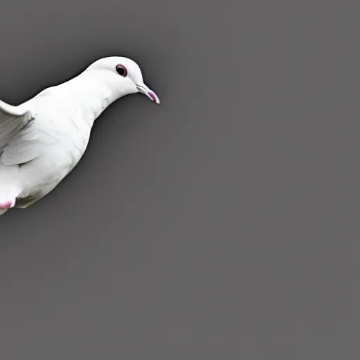 Prompt: a realistic photo of a white dove on a solid black background, high contrast, 8k, film grain, highly detailed