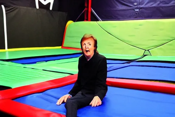 Image similar to paul mccartney at a trampoline park