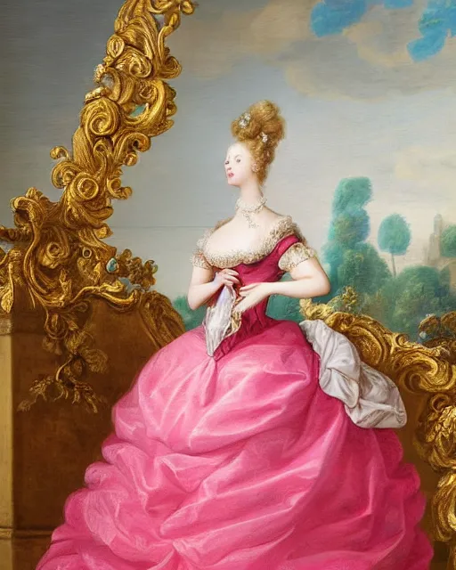 Prompt: 4k digital artwork of a rococo princess, rococo ballgown, rococo fashion, pink and white