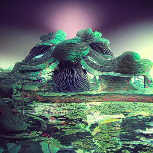 Image similar to psychedelic nightmare, miyazaki, octane render, 8k, ultra detailed