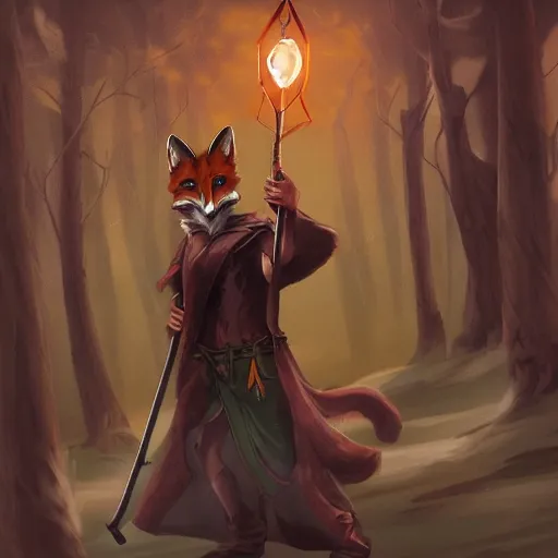 Image similar to the fox magician cast a thunder spell with his staff, artstation