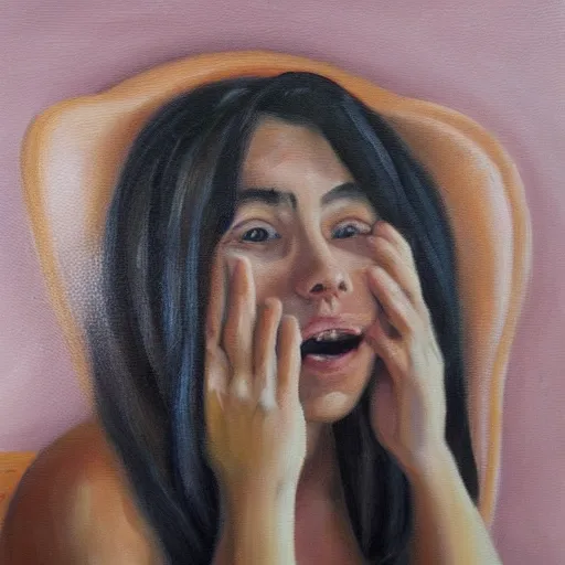 Image similar to She's going through a rollercoaster of emotions, oil painting