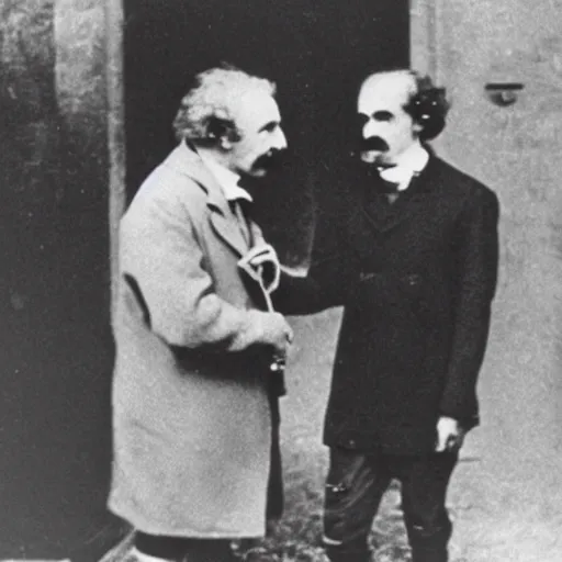 Image similar to friedrich nietzsche meeting young albert einstein for the first time, historic photograph