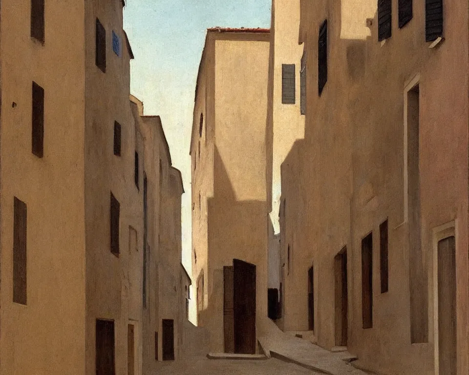 Image similar to a quaint, narrow italian street by hopper