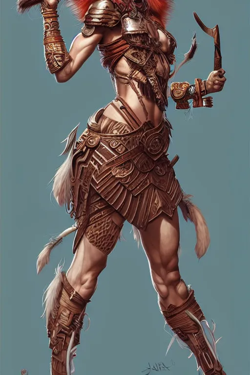 Prompt: digital art, centered full body of an Warrior girl with fox headdress ,intricate, veins, by James Jean and by artgerm , by ross tran, ultradetailed, charachter design, concept art, trending on artstation,