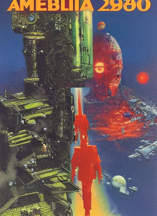 Prompt: double amnesia, 1 9 7 0 s sci - fi paperback cover art by chris foss peter elson tim white jack gaughan and virgil finlay - n 4