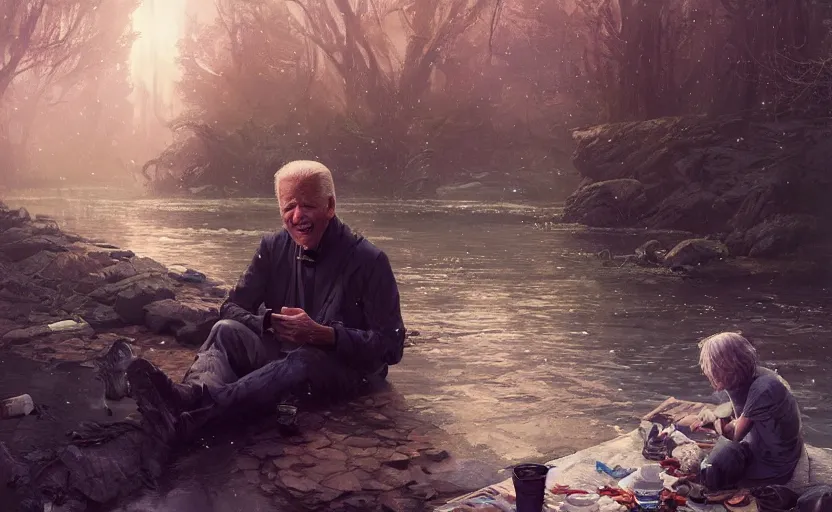 Prompt: highly detailed portrait of joe biden as a homeless, stuck in the river, stephen bliss, unreal engine, fantasy art by greg rutkowski, loish, rhads, ferdinand knab, makoto shinkai and lois van baarle, ilya kuvshinov, rossdraws, tom bagshaw, global illumination, radiant light, detailed and intricate environment