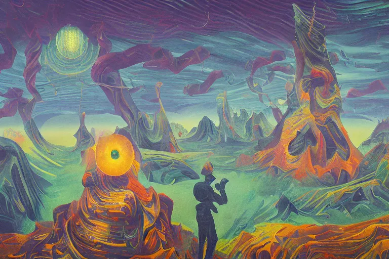 Image similar to Third eye voidscape by Simon Stålenhag and Umberto Boccioni, oil on canvas