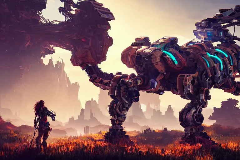 Image similar to stalker machine mecanical creature robot of horizon forbidden west horizon zero dawn bioluminiscence global illumination ray tracing hdr fanart arstation by ian pesty and alena aenami artworks in 4 k