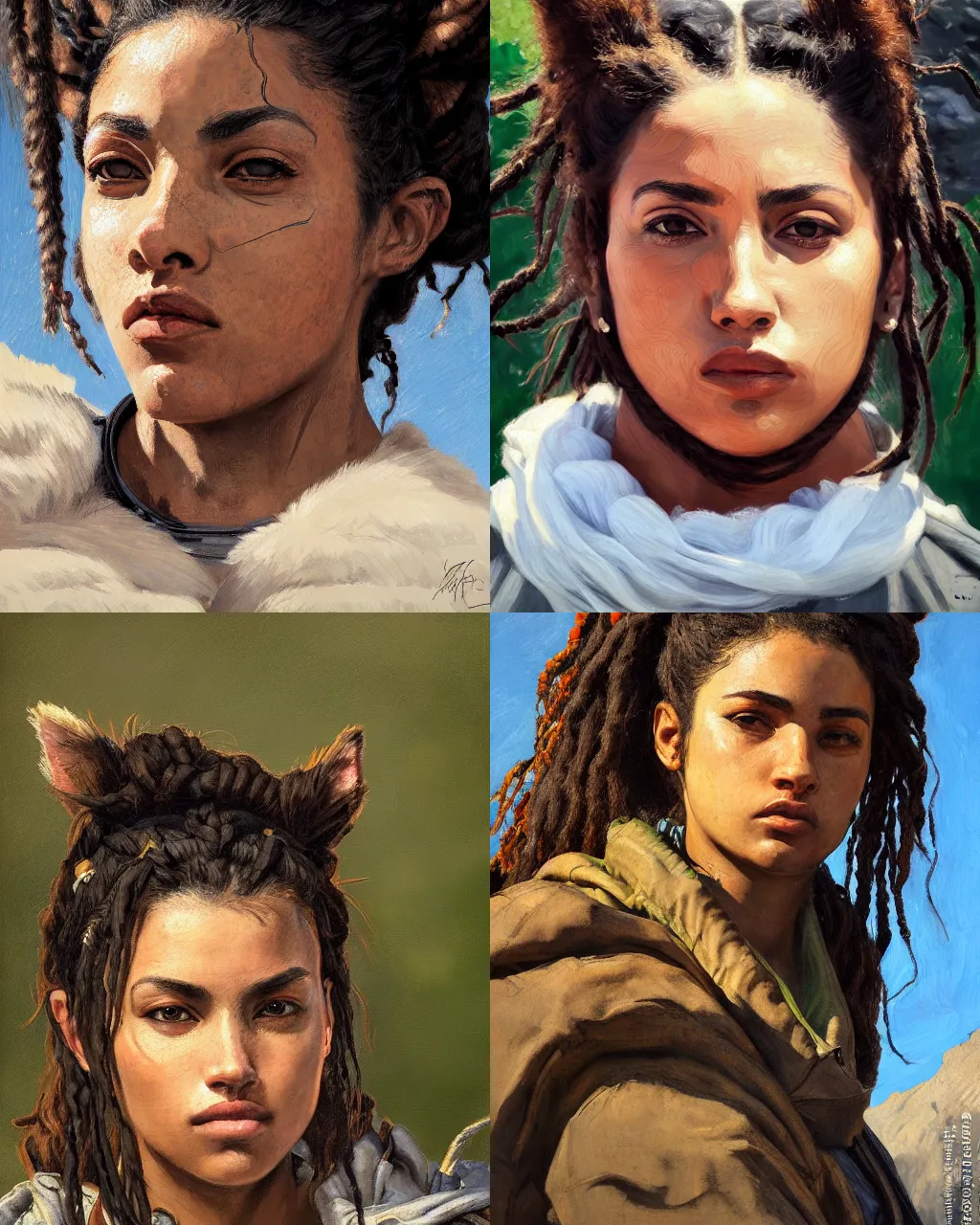 Prompt: portrait, loba andrade from apex legends, by gustave courbet, sharp focus, hyperrealistic, intricate, summer day, sunlight, soft lighting, detailed