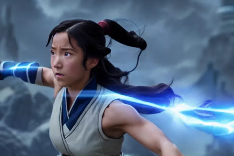 Image similar to live action film still of korra in the new fantasy movie, cinematic lighting