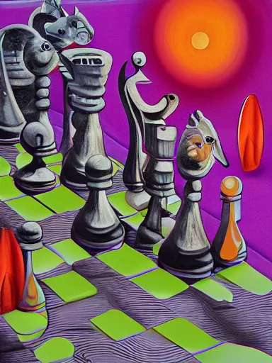 Image similar to ultra detailed surreal chess, lofi colors, poster art, smooth, highly detailed illustration, oil on canvas