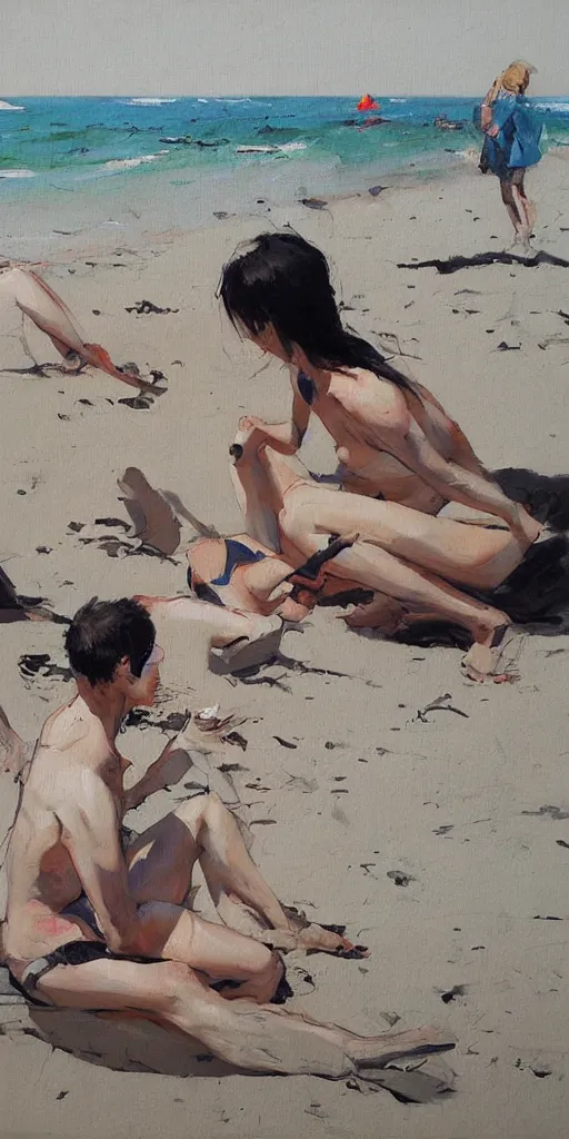 Prompt: oil painting scene from beach by kim jung gi