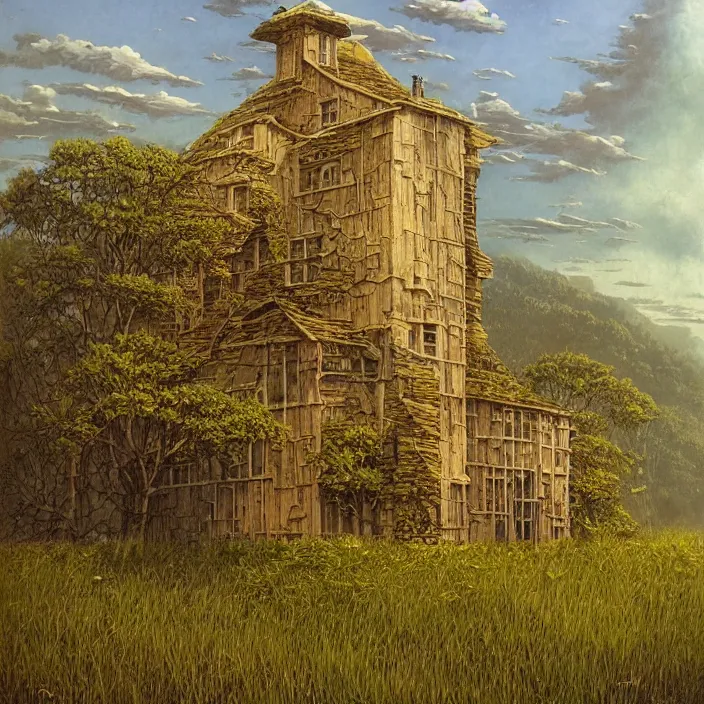 Prompt: a building in a landscape, by michael whelan