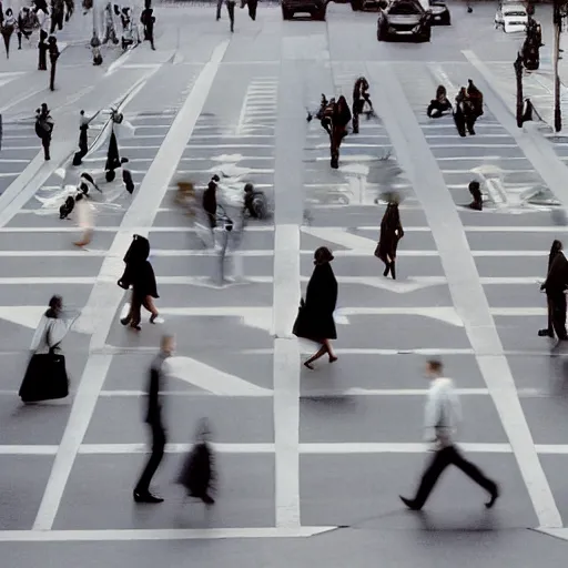 Prompt: People crossing the street from the movie Inception by Christopher Nolan, recursive intersections, surreal, photograph, highly detailed, high evolution, legendary, smooth, sharp focus, dynamic lighting, 4k, by Rene Magritte