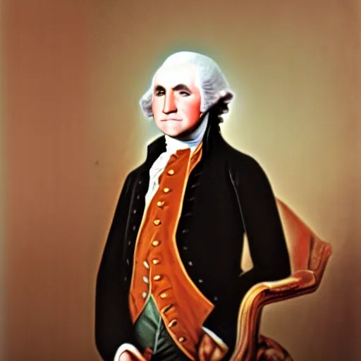 Prompt: photo portrait of George Washington in real life kodak ultramax 400, 35mm, full-HD