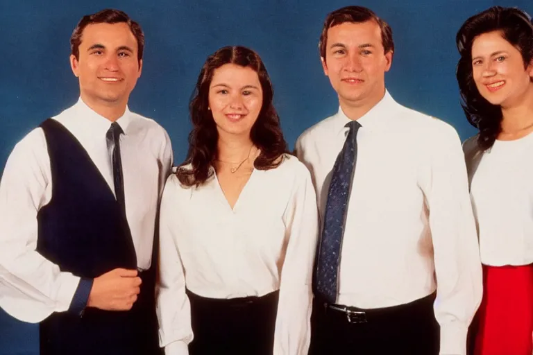 Prompt: full body official photo portrait of a young handsome canadian prime minister and his two lawyer girlfriends