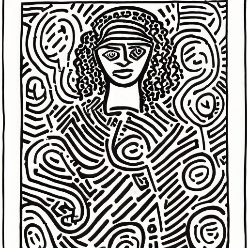 Image similar to a black woman with curly hair, pregnant, by keith harring, intricate details