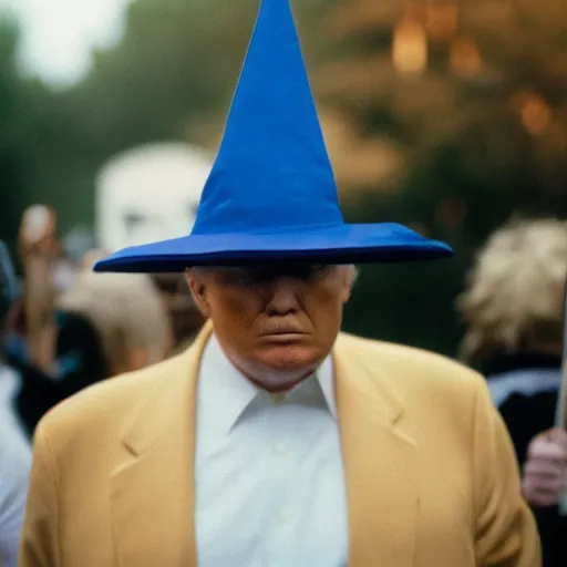 Prompt: photo of donald trump wearing a wizards hat, cinestill, 8 0 0 t, 3 5 mm, full - hd