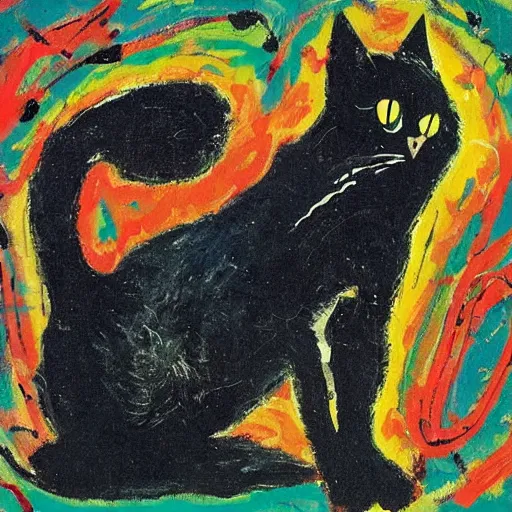 Image similar to black cat painted by jackson pollock