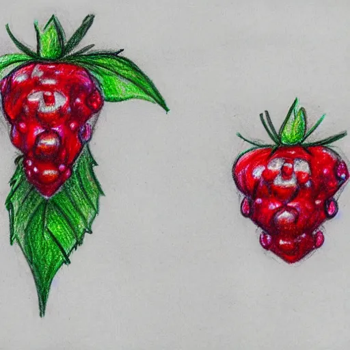 Image similar to super basic drawing of berries and diamonds, crayon on paper