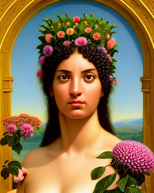 Image similar to portrait of the goddess of tennis, unusual beauty, flowers and plants, emotionally evoking symbolic metaphors, head in focus, fantasy, ornamental, intricate, elegant, sensual, highly detailed digital painting, artstation, concept art, painterly, golden ratio, sharp focus, illustration, art by John William Godward and Boris Vallejo and Zdzisław Beksiński,