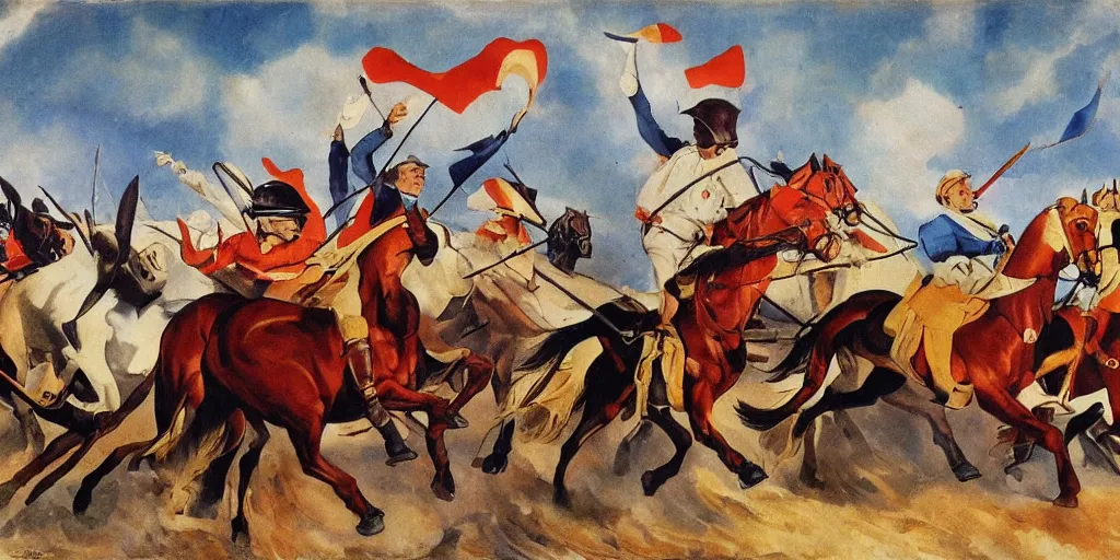 Image similar to cavalry charge, italian futurism style