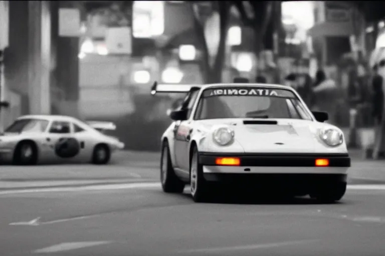 Image similar to single racecar 1 9 8 8 9 1 1, movie still, vintage footage on tokyo streets, volumetric lighting, f 8 aperture, cinematic eastman 5 3 8 4 film