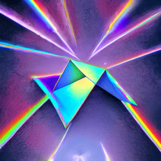 Image similar to portal to another universe contained within a tetrahedron, vivid colors, volumetric lighting, digital painting, iridescent, light prism, award-winning