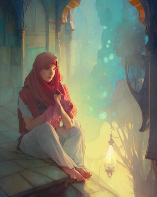 Image similar to pages of the quran falling down romantic storybook fantasy, soft cinematic lighting, award, disney concept art watercolor illustration by mandy jurgens and alphonse mucha and alena aenami, pastel color palette, featured on artstation