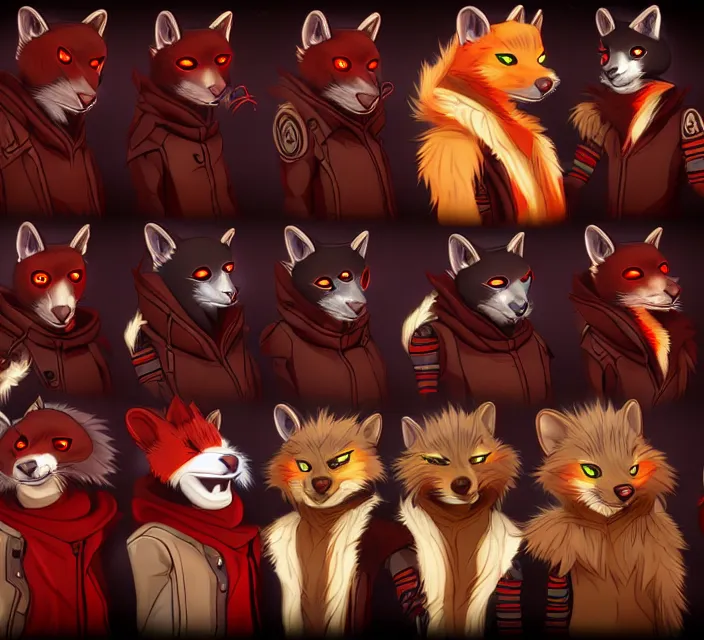 Image similar to furry - male - red - black - weasel - necromancer - fursona uhd ue 5 visual novel pc game expressions