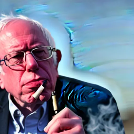 Image similar to bernie sanders in a lounge chair smoking a joint, detailled, realistic, hd, 8 k, art, cinematic lighting