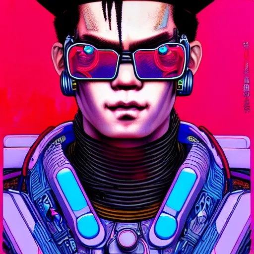 Image similar to portrait painting of a cyberpunk jackson wang, sharp focus, award - winning, trending on artstation, masterpiece, highly detailed, intricate. art by josan gonzales and moebius and deathburger