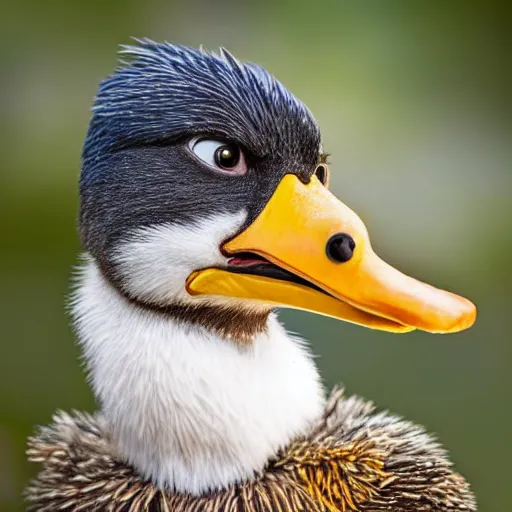 Prompt: real life donald duck, ultra realistic, sharp focus, wildlife photography, award winning photography