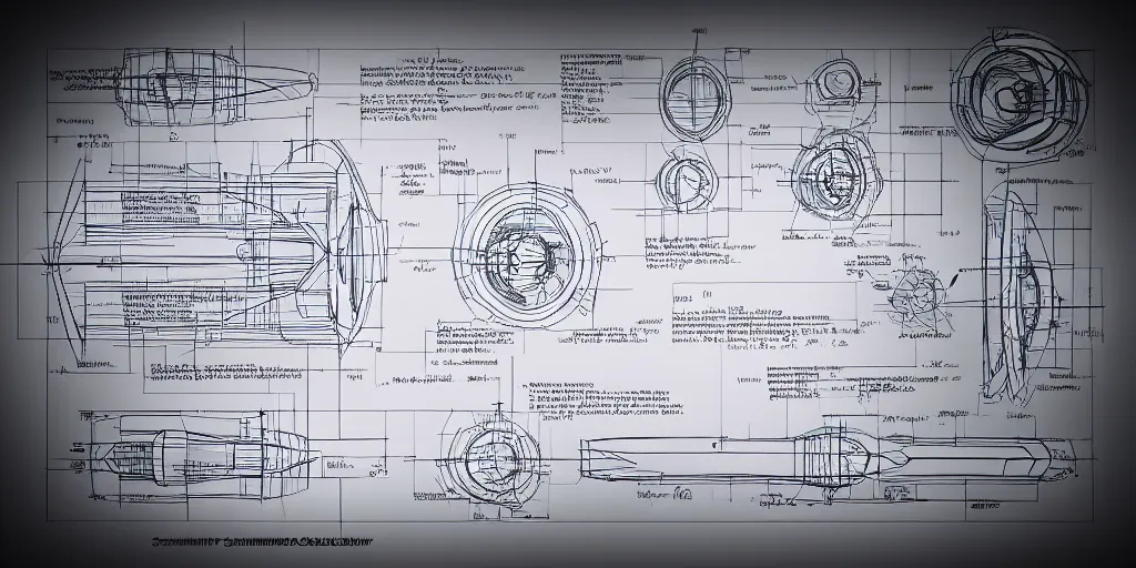 Image similar to highly detailed schematic, technical drawing, side view, toroid, universe designs