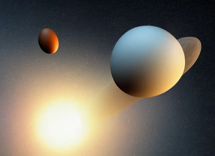 Prompt: 3d render of an egg shaped planet flying through interstellar space depicted by Leonardo da Vinci