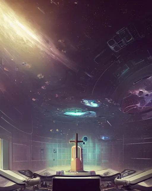 Prompt: space station prayer room, with cross, dramatic ambient lighting, epic composition, high detail, octane render, unreal engine, 8 k, smooth gradients, professional photo, photorealistic, concept art, oil painting, digital art, deviantart artstation, ray tracing, intricate complexity, extremely detailed,