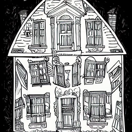 Prompt: a drawing of a house with lots of windows, a storybook illustration by dr seuss, tumblr, psychedelic art, concept art, storybook illustration, whimsical