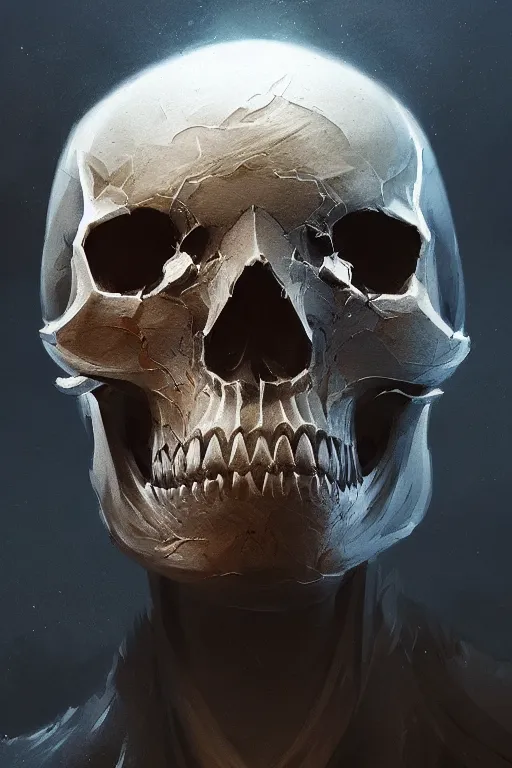 Image similar to concept art skull lord, brushstroke, close - up portrait, powerfull, intricate, elegant, volumetric lighting, scenery, digital painting, highly detailed, artstation, sharp focus, illustration, concept art, ruan jia, steve mccurry