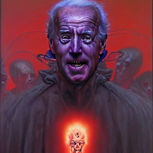 Image similar to epic Joe Biden in pandemonium, demons and souls, portrait, art by Wayne Barlowe, oil on canvas