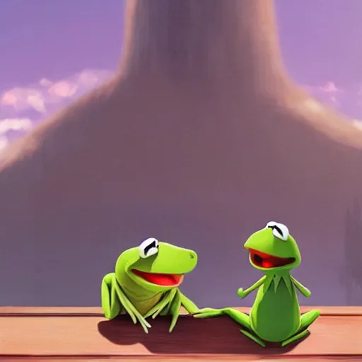 Image similar to kermit the frog, by makoto shinkai