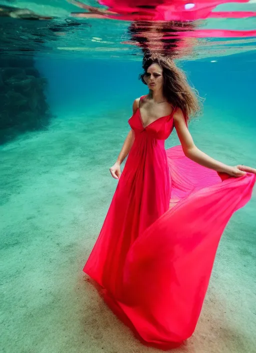 Prompt: long and wide feminine dress underwater